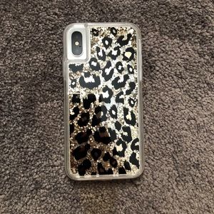 leapord dual layer liquid glitter case